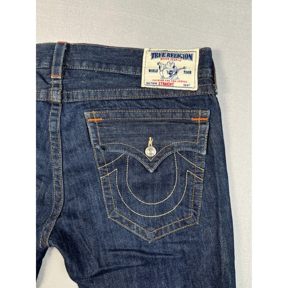 True Religion Ricky Straight Jeans Men 42x29 Dark Wash Denim Baggy‎ Flare Y2K